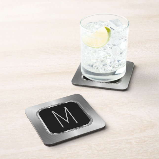 Faux Monogram Stainless Steel Look Coaster (Right Side)
