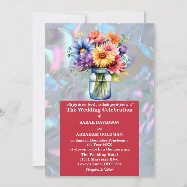 Faux Mother of Pearl Iridescent Wedding Invitation (Front)