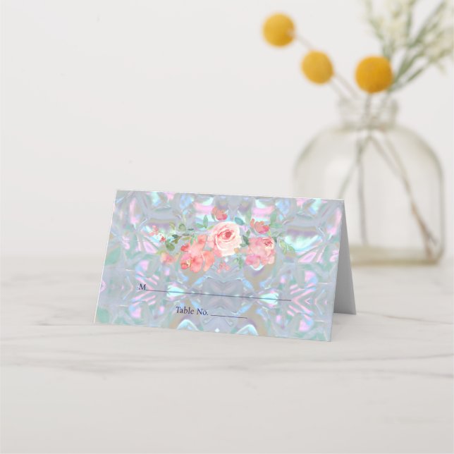 Faux Mother of Pearl Place Card Guest Card (Front)