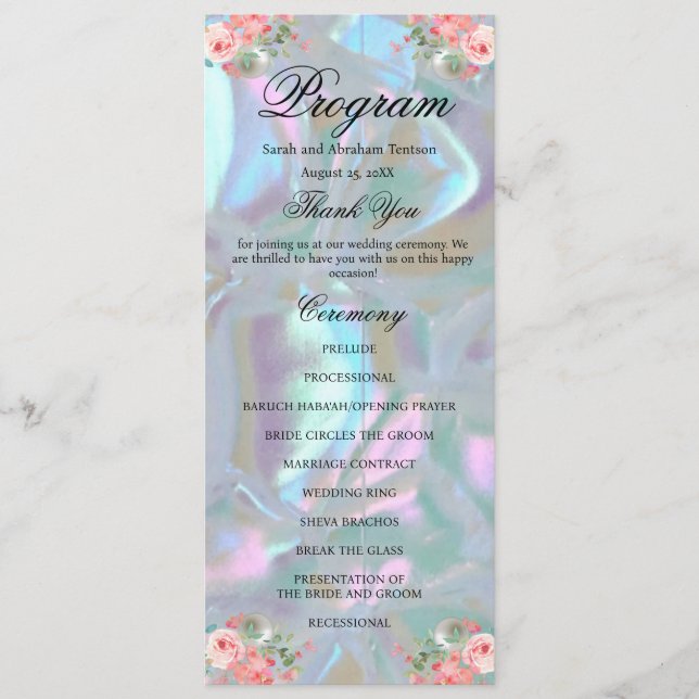 Faux Mother of Pearl Wedding Program (Front)