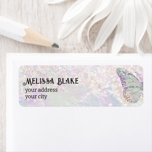 faux nacre butterfly return address label (Insitu)