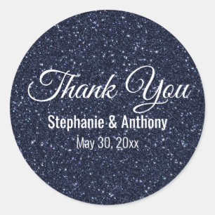 Faux Navy Blue Glitter Wedding Thank You Classic Round Sticker