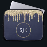 Faux Navy Blue Gold Dripping Glitter Monogram Laptop Sleeve<br><div class="desc">Gold and Navy Blue Faux Dripping Glitter and Sparkle Elegant Monogrammed Initials Case. This case can be customised to include your initial and first name.</div>