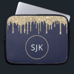 Faux Navy Blue Gold Dripping Glitter Monogram Laptop Sleeve<br><div class="desc">Gold and Navy Blue Faux Dripping Glitter and Sparkle Elegant Monogrammed Initials Case. This case can be customised to include your initial and first name.</div>