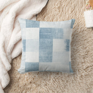 Faux Navy Blue White Denim Jean Stripes Cushion