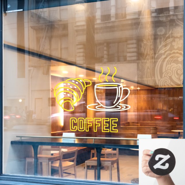Faux Neon Coffee and Croissant Sign Window Cling (Cafe Window)