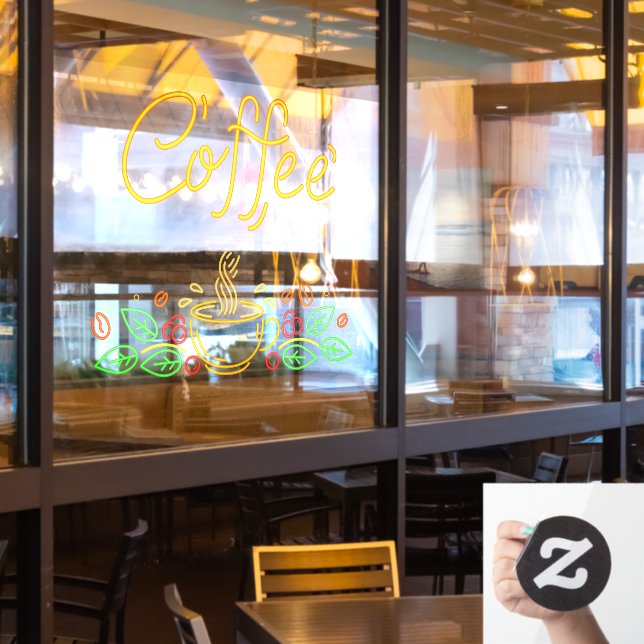 Faux Neon Coffee Beans Leaves Café Shop (Restaurant Window)