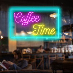 Faux Neon Coffee Time Coffee Shop