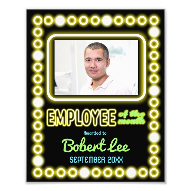 Faux neon employee of the month photo award (Front)