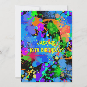 Faux Neon, Paint Splatter, Paintball, Invitation