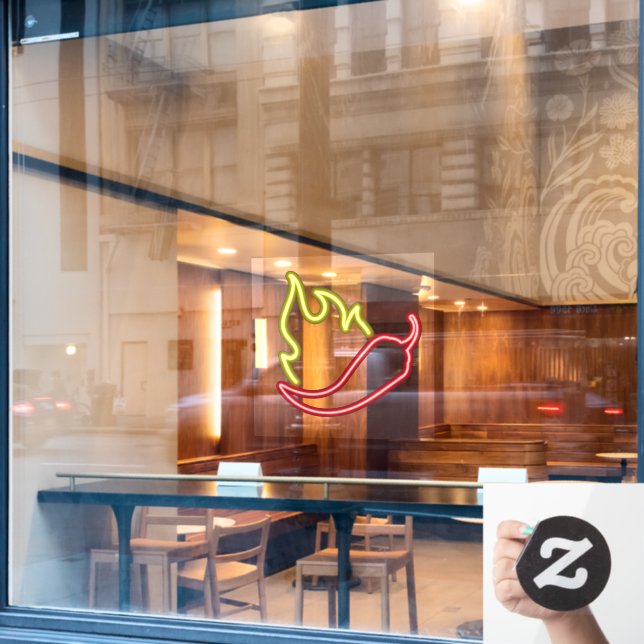 Faux Neon Red Chilli Pepper Yellow Flame (Cafe Window)