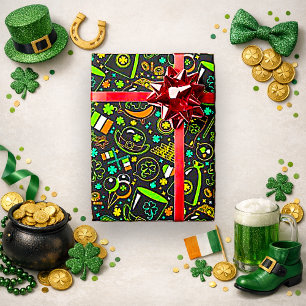 Faux Neon St. Patrick’s Day Irish Icon Pattern Wrapping Paper