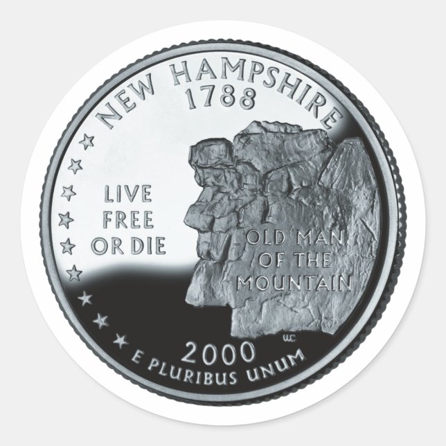 Faux New Hampshire State Quarter Classic Round Sticker (Front)