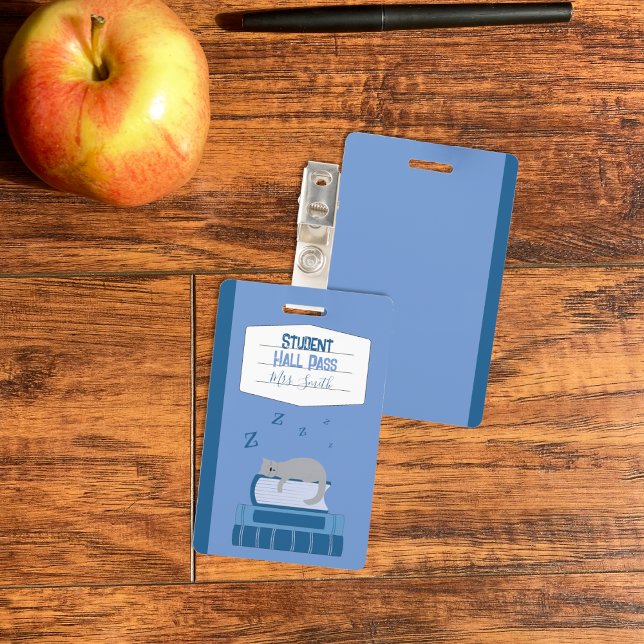 Faux Notebook Blue Student Hall Pass Badge ID Badge (Faux notebook blue student hall pass badge .)