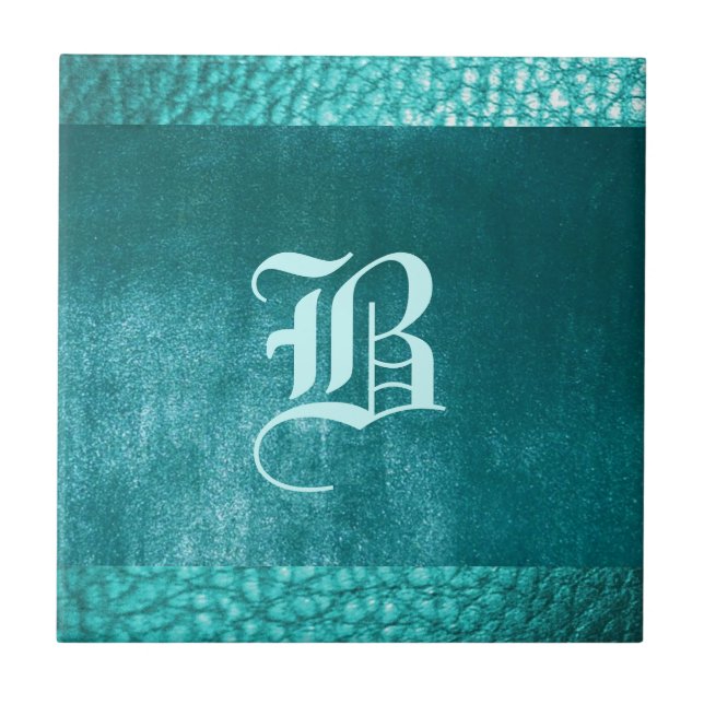 Faux Ocean Clear Blue Leather Tile- Design B Ceramic Tile (Front)