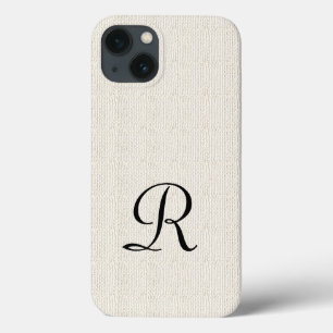 Faux Off White Rustic Burlap Monogram iPhone 13 Case