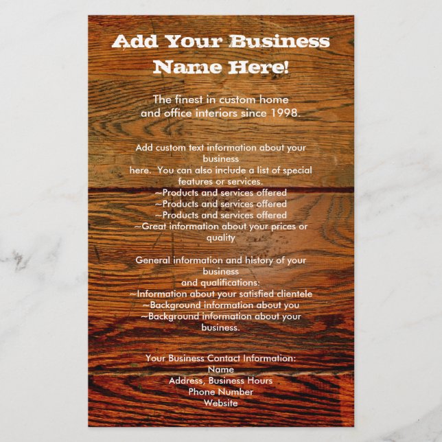 Faux Oiled Wood Plank Personalised Custom Flyer (Front)