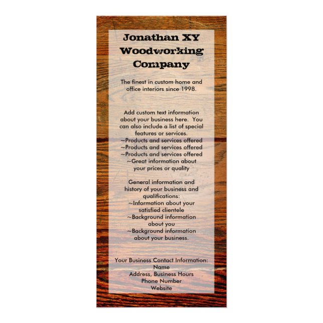 Faux Oiled Wood Plank Personalised Custom Rack Card (Front)