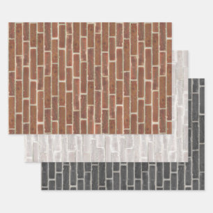 Faux Old Brown Black White Brick Wall Wrapping Paper Sheet