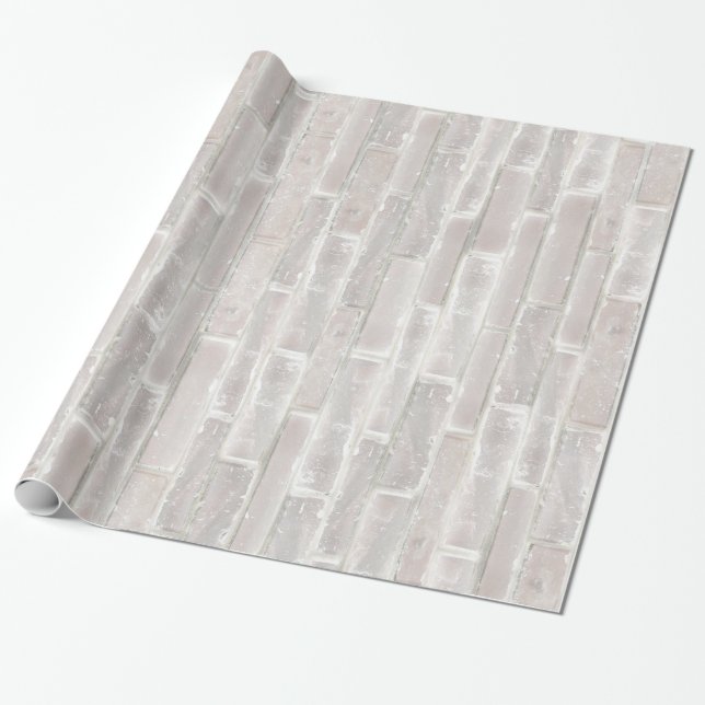 Faux Old White Brick Wall Wrapping Paper (Unrolled)