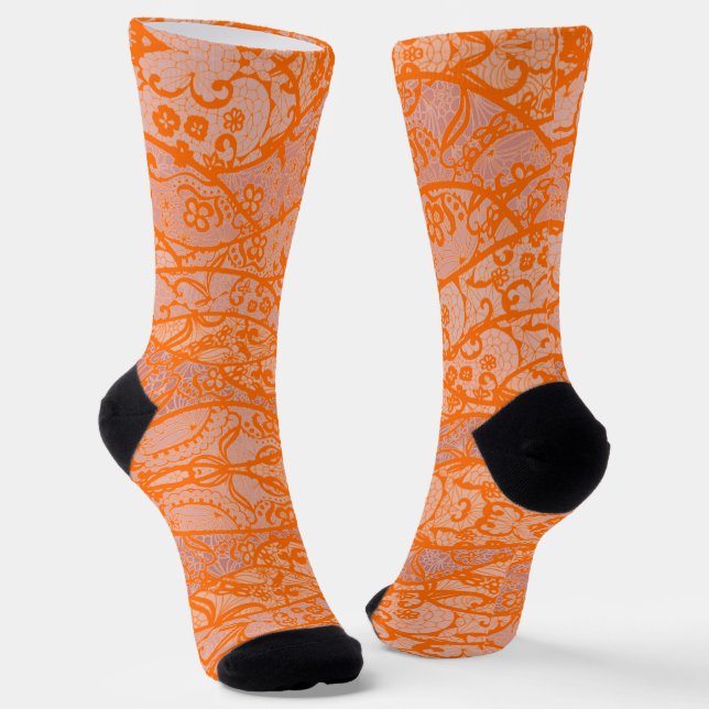 Faux Orange Lace Fishnet Socks (Angled)