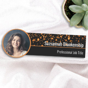  Faux Orange Sparkles Custom Photo Professional  Name Tag