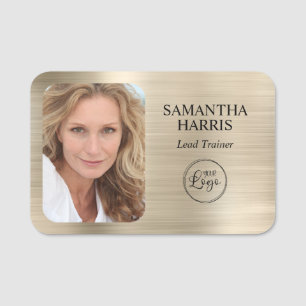Faux Pale Gold Foil Logo and Photo Name Tag