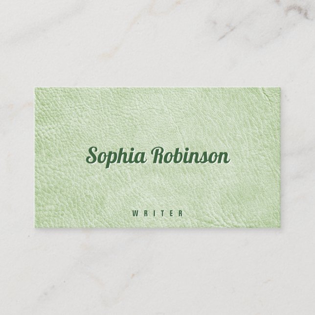 Faux Pale Green Leather Business Card (Front)