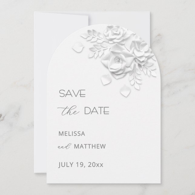 Faux Paper Cut Roses  Save The Date (Front)