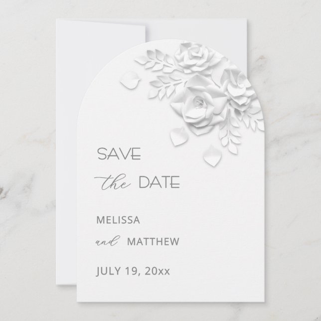 Faux Paper Cut Roses  Save The Date (Front)