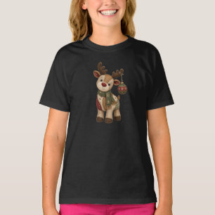 Faux Patchwork Christmas Reindeer T-Shirt