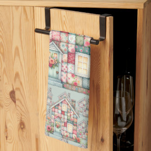 Faux Patchwork Cottagecore Floral House Apron Tea Towel