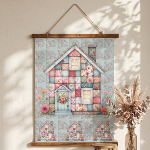Faux Patchwork Cottagecore Floral House Hanging Tapestry
