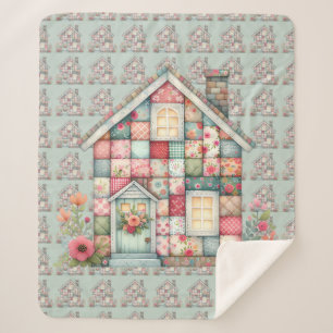 Faux Patchwork Cottagecore Floral House Sherpa Blanket