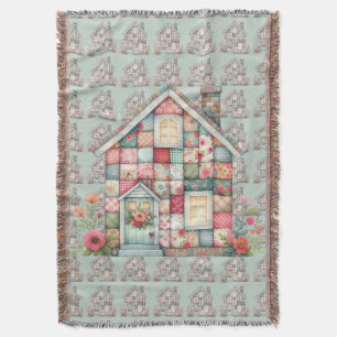 Faux Patchwork Cottagecore Floral House Throw Blanket