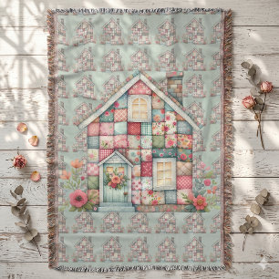 Faux Patchwork Cottagecore Floral House Throw Blanket