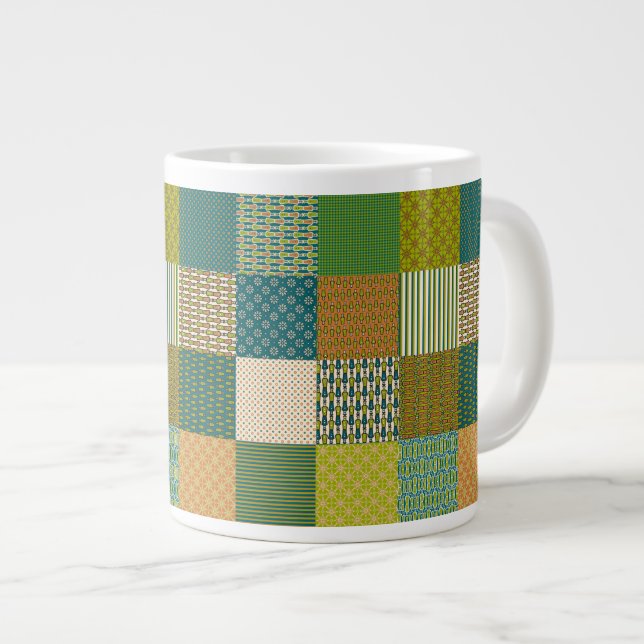 Faux Patchwork, Earth Colours: Jumbo Coffee Mug (Front Right)