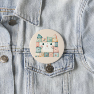 Faux Patchwork Pastel Cottage Kitty Face 7.5 Cm Round Badge