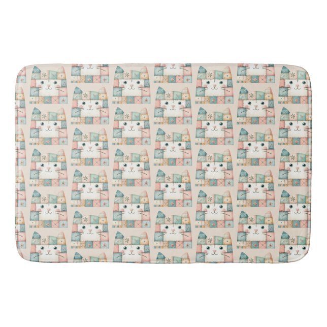 Faux Patchwork Pastel Kitty Cottage Bath Mat (Front)