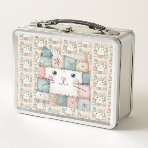Faux Patchwork Pastel Kitty Cottage Metal Lunch Box