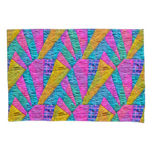 Faux Patchwork Quilt Inspired Boho Trompe L'oeil Pillowcase
