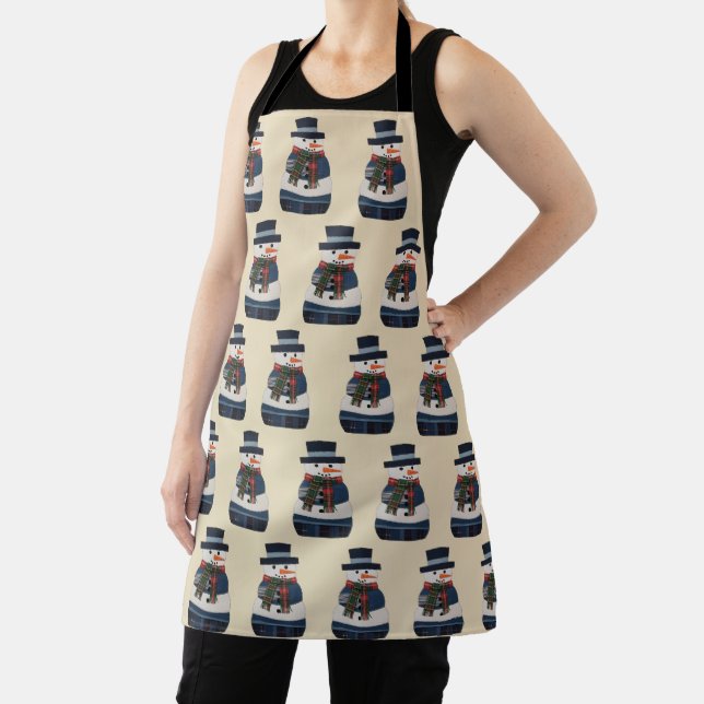Faux Patchwork Snowman Holiday Xmas Apron (Insitu)