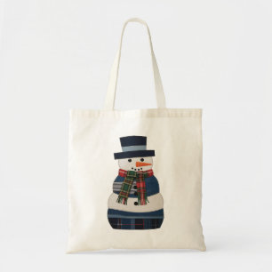 Faux Patchwork Snowman Holiday Xmas Tote Bag