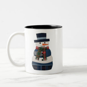 Faux Patchwork Snowman Holiday Xmas Two-Tone Coffee Mug
