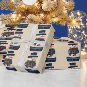 Faux Patchwork Snowman Holiday Xmas Wrapping Paper