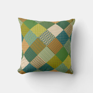 Faux Patchwork, Tribal Patterns, Earth Colours Cushion