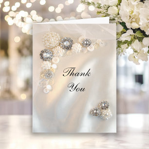Faux Pearl and Diamond Buttons Thank You Vertical Card