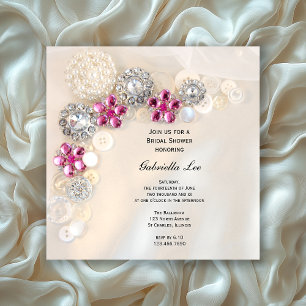 Faux Pearl and Pink Diamond Buttons Bridal Shower Invitation