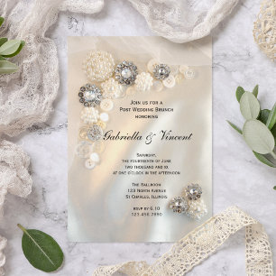 Faux Pearl Diamond Buttons Post Wedding Brunch Invitation