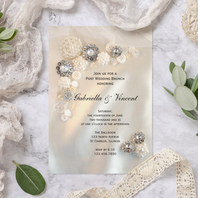 Faux Pearl Diamond Buttons Post Wedding Brunch Invitation (Creator Uploaded)